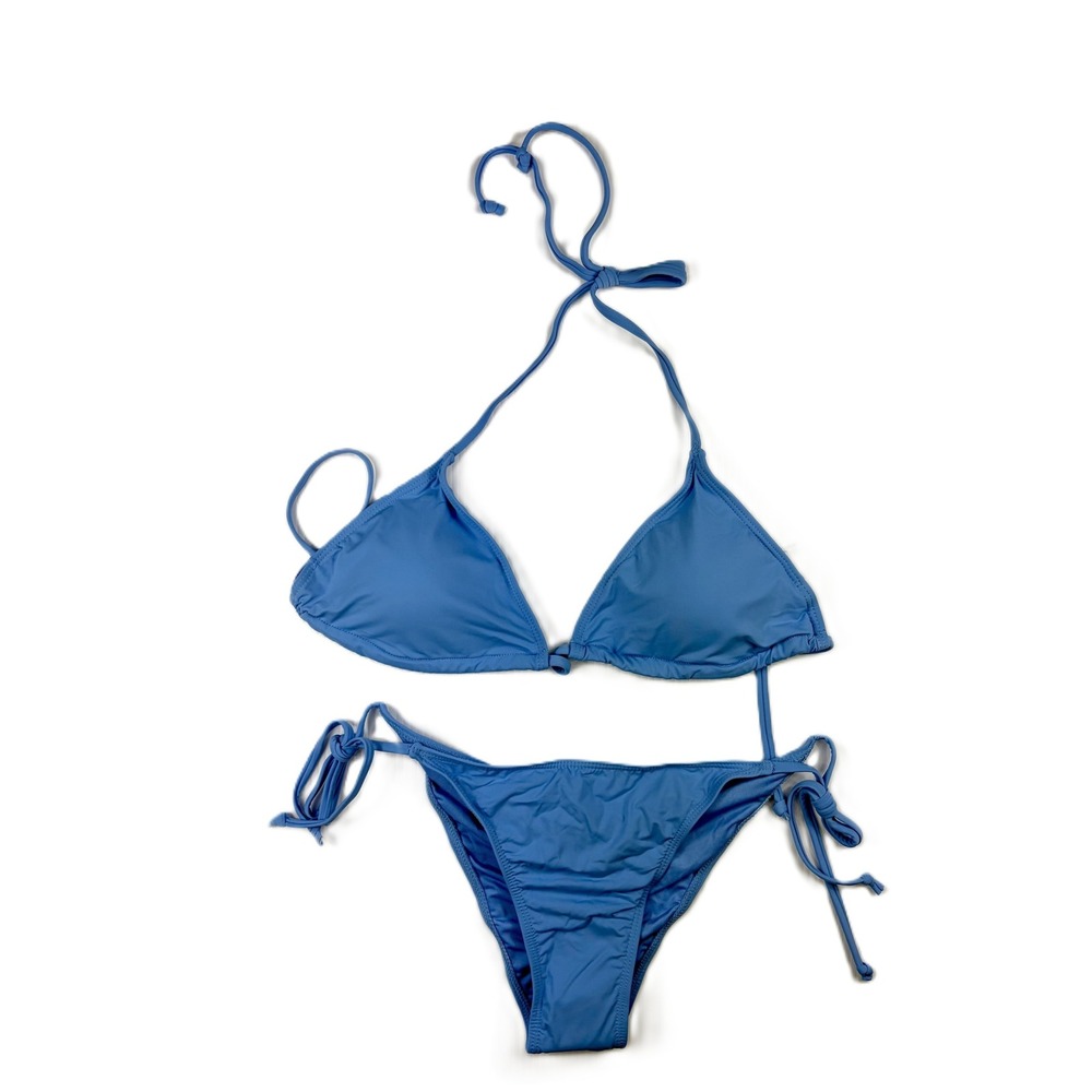 Pick Pink Bikini Womens Medium Blue 2 Piece Halter Triangle Tie Side Swimsuit